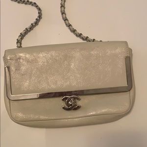 Auth Chanel white patent handbag